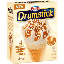 PETERS ICE CREAM DRUMSTICK CML & W/CHOC 4 PCS