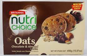 Nutri Choice Oats Chocolate and Almond Cookies, Britannia 450g