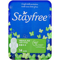 STAYFREE PADS WITH  REGULAR WINGS 14PK