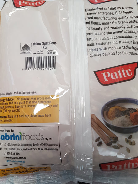YELLOW SPLIT PEAS PATTU 1KG